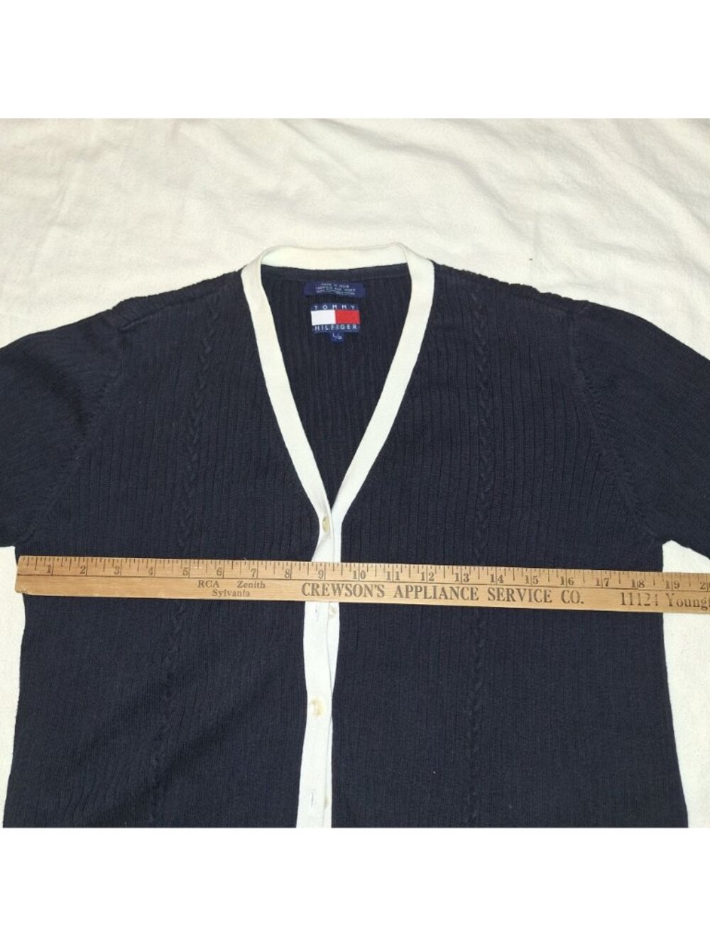 Tommy Hilfiger Black White Cardigan Sweater Long Sleeve Womens Large - Picture 4 of 9